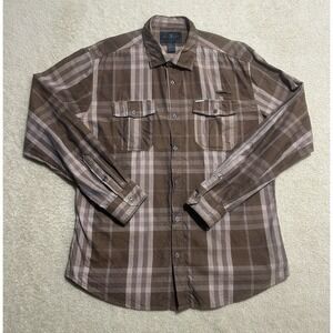 MENS MARC ECKO XL LONG SLEEVE BROWN PLAID SHIRT CASUAL NIGHT LIFE